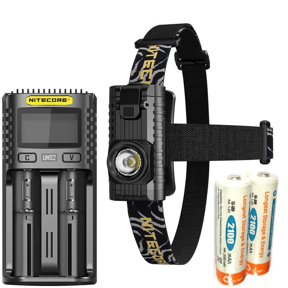 Free Shipping Nitecore HA23 250 LM CREE XP-G2 S3 AA Portable Ultra Lightweight Headlamp+2x AA Rechargeable Battery+ UMS2 Charger