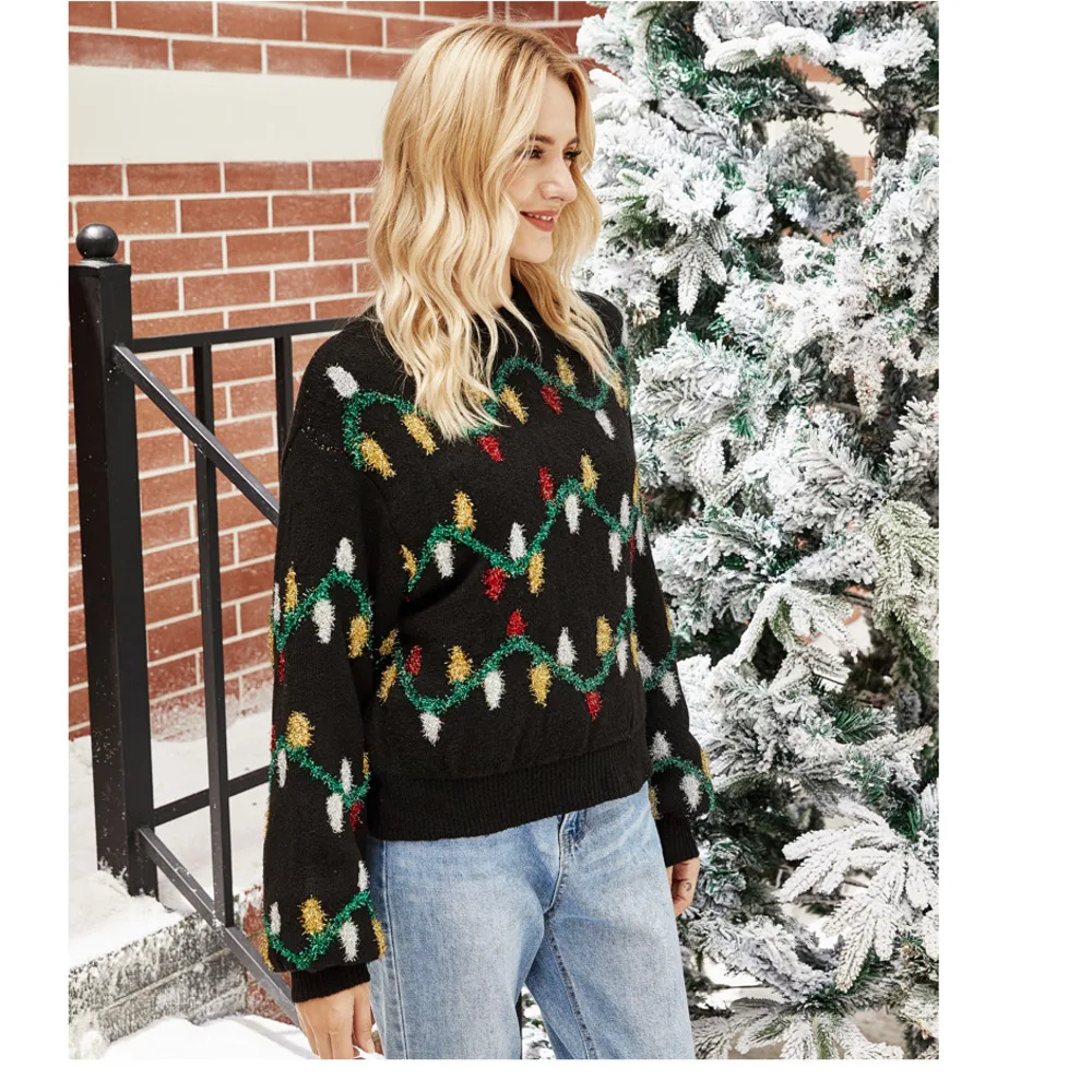 

2022 Рождественский свитер с украшением-фонариком, Свободный пуловер, свитер