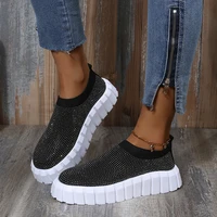 fashion sneakers women flats shoes stretch fabric breathable tenis feminino rhinestone platform shoes comfy casual loafers shoes