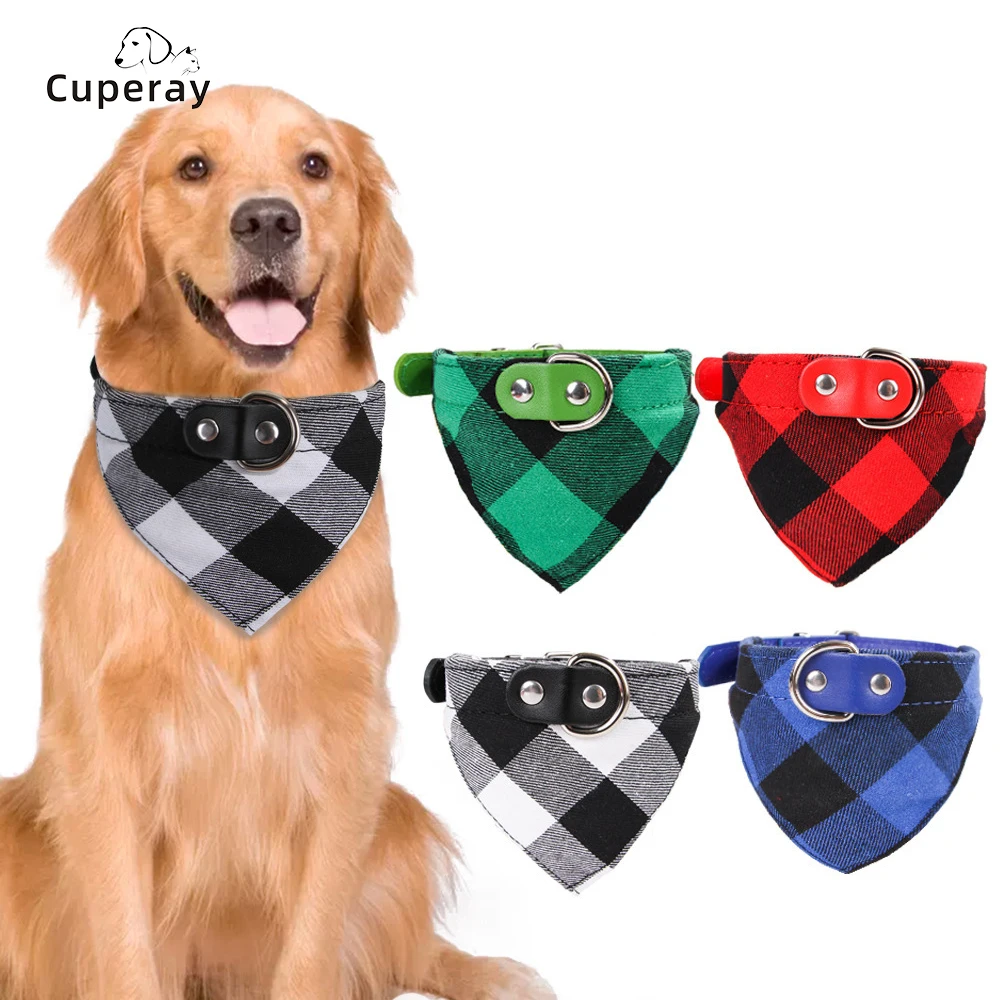 

Pet Triangle Bandana Puppy Dog Triangle Scarf Collar with Check Pattern Adjustable Buckle for Medium & Small Dogs Cat Decoration