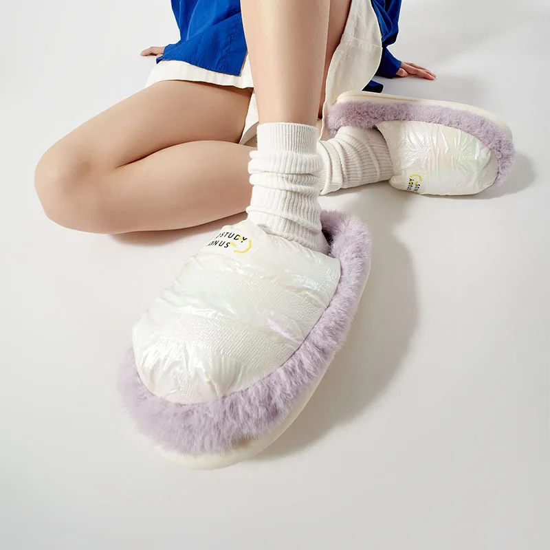 

Women's Cloud Slippers Indoor Warm Cotton Shoes for Home 2022 Winter Plush Comfortable Tide Fur Soft Couples Home Chunky Slides