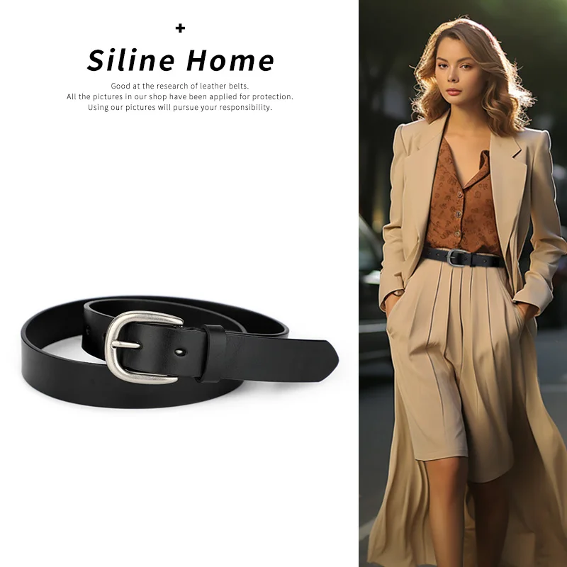 Belt Women Genuine Leather Full-grain Black Wide Simple and Versatile Decoration with Jeans Casual Pants Ge...