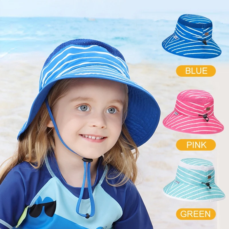 

Baby Sun Hat Summer Children Outdoor Neck Ear Cover Anti UV Protection Kids Unisex Beach Hats Boy Girl Infant Stripe Bucket Cap