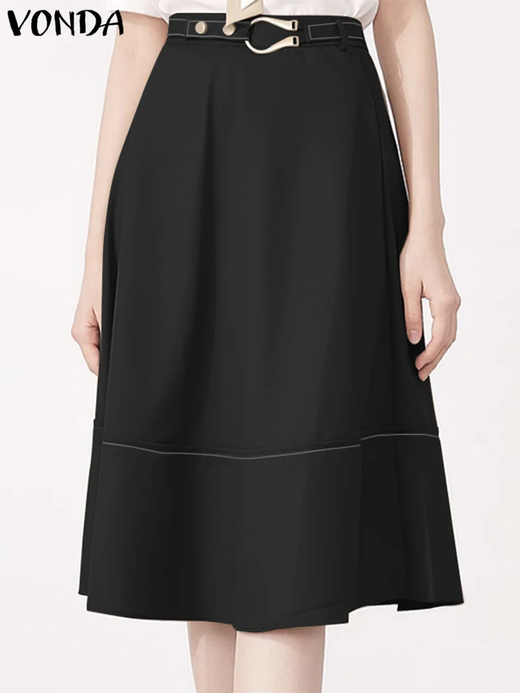 

Повседневные юбки VONDA средней длины с высокой талией, женские офисные юбки 2023, Элегантная модная сексуальная юбка с ремнем, винтажная юбка