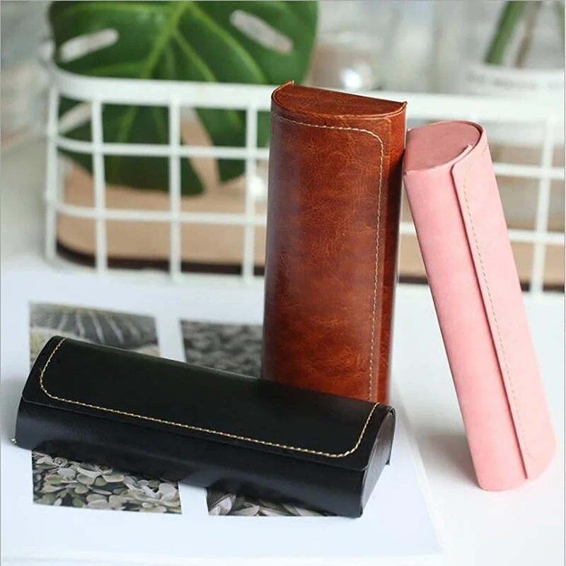 

Hot Waterproof Hard Frame Eyeglass Case Leather Glasses Case For Men Women Reading Glasses Box Multicolor Spectacle Cases