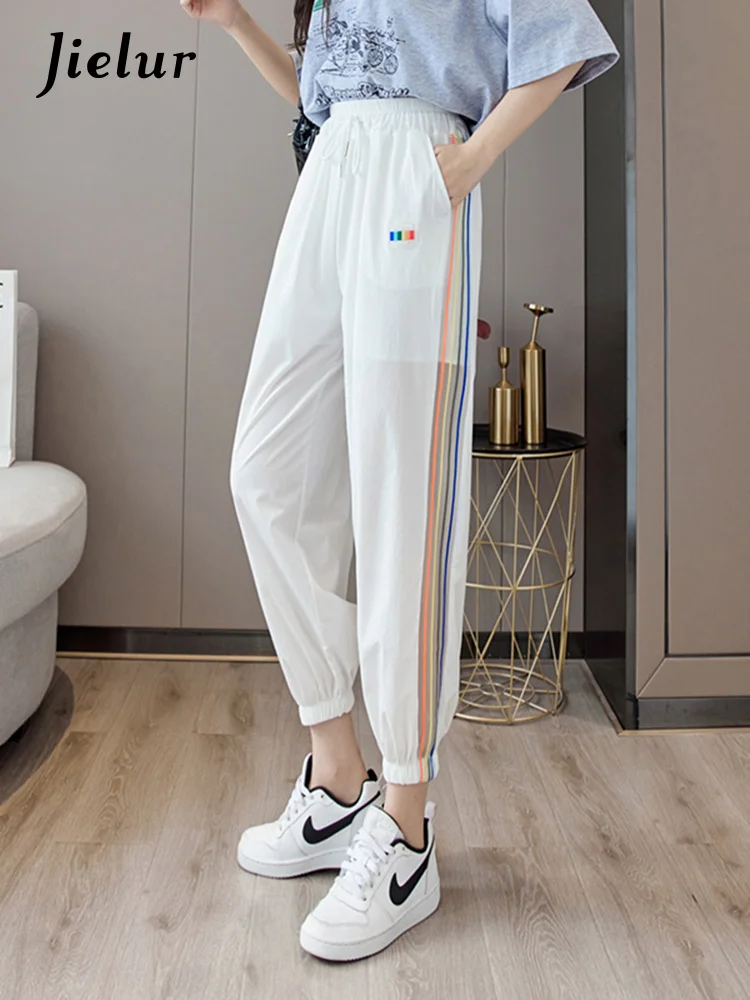 

Rainbow Gauze Anti Mosquito Pants for Women Ice Silk Black White Women's Trouses High Waist Casual Sport Pants Female