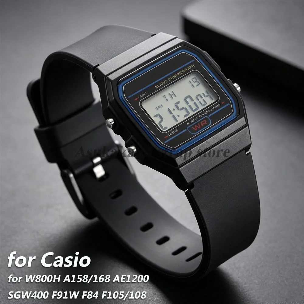 Фото Ремешок из полимерной смолы для Casio, 12 мм, 14 мм, 16 мм, 18 мм, 20 мм, для моделей W800H, A158/168, AE1200, SGW400, F91W, F84, F105/108, сменный браслет для мужских часов №1