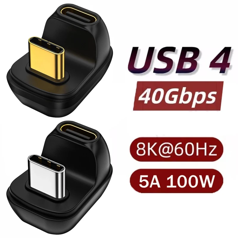 

USB C U-образный адаптер 8K @ 60 Гц 40 Гбит/с USB Type C 4,0 штекер-гнездо для 3 5A 100 Вт адаптеры для передачи данных и зарядки