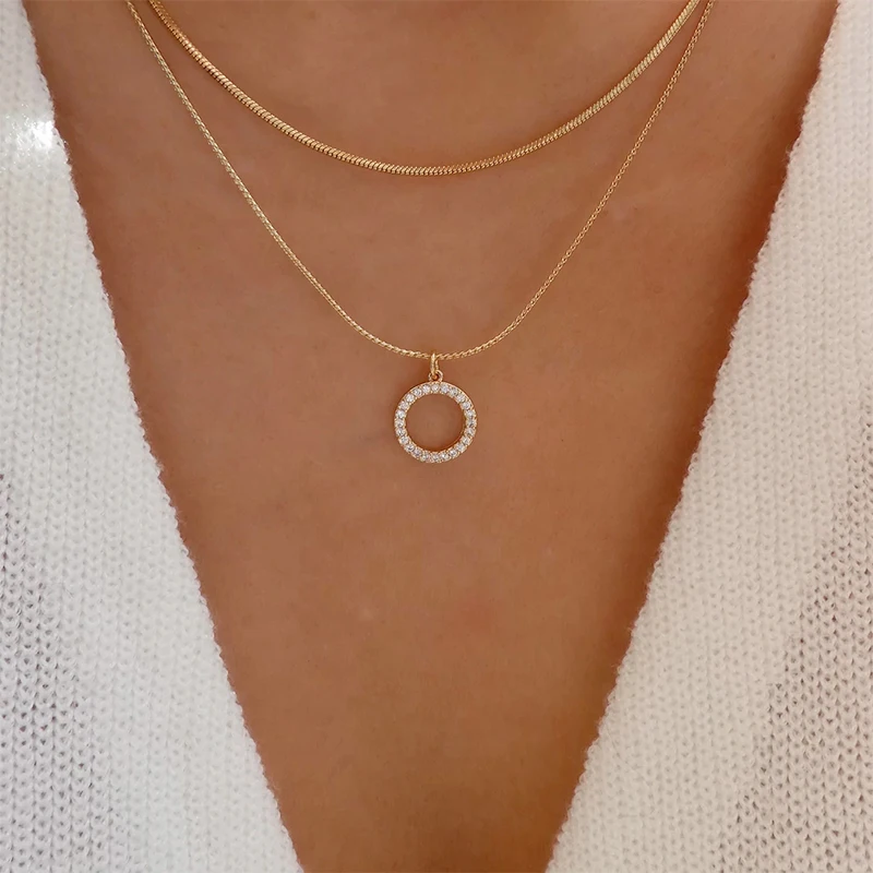 

Gold Women's Necklace Double Pendant Necklace Jewelry Accessories Wedding Gift Necklace for Women