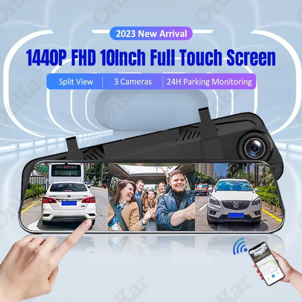 

10 Inch Touch Screen Dash Cam For Car DVR Mirror Video Recorder WiFi Camcorder Dashcam Front And Rear 3 Cameras Parking Monitor