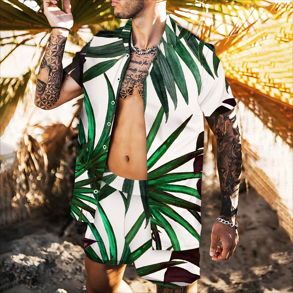 

2022 New Style Hawaiian Beach Fashion Loose 3d Printing Plant Print Couple Short Sleeve Shirtretro Trend and Versatile