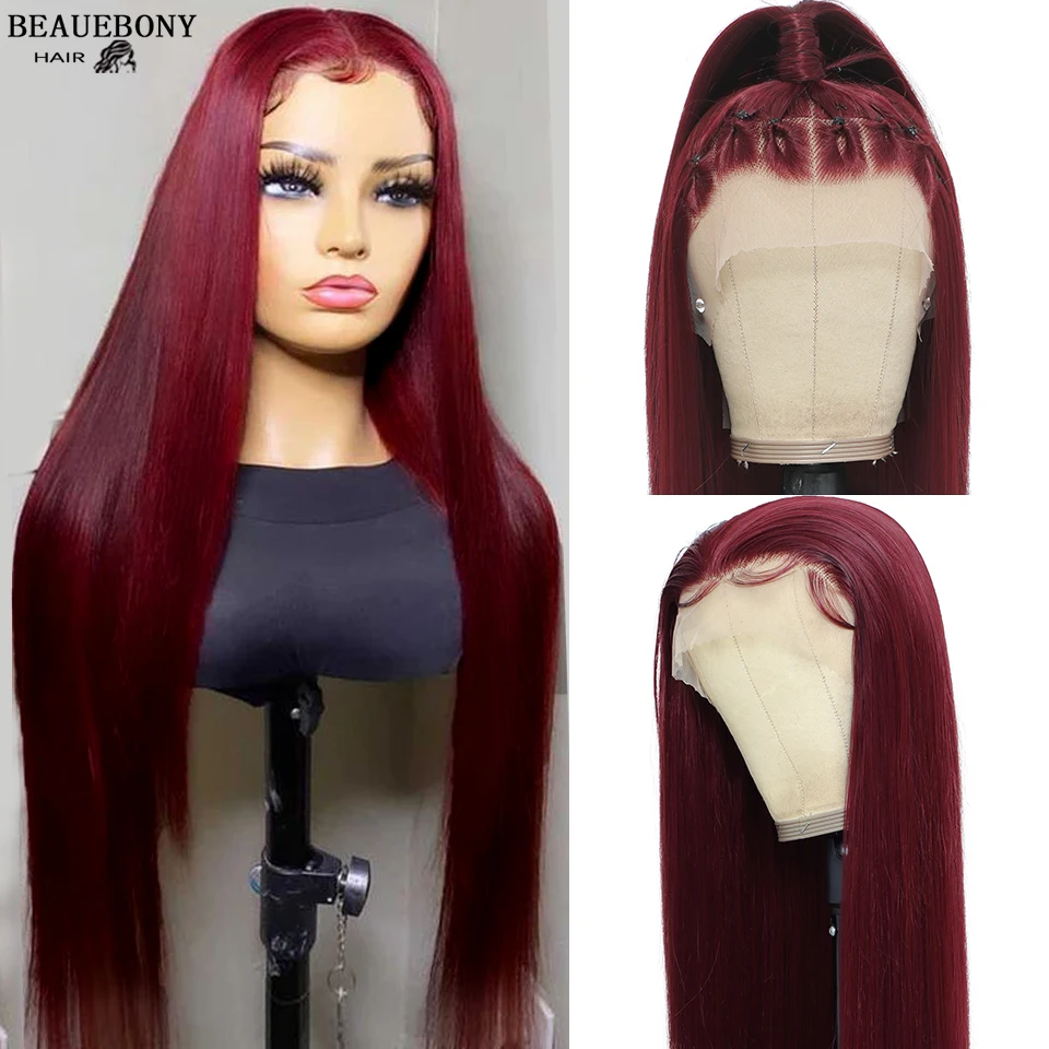 Burgundy Wig 13x4 Synthetic Lace Front Wigs For Women Bone Straight Synthetic Lace Front Wig 180% Perruque Lace Transparente Wig