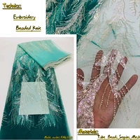 oemg fashion wedding heavy beaded lace fabric 2022 handmade nigerian lace fabrics luxury sequins french net lace 5 yards axl0014
