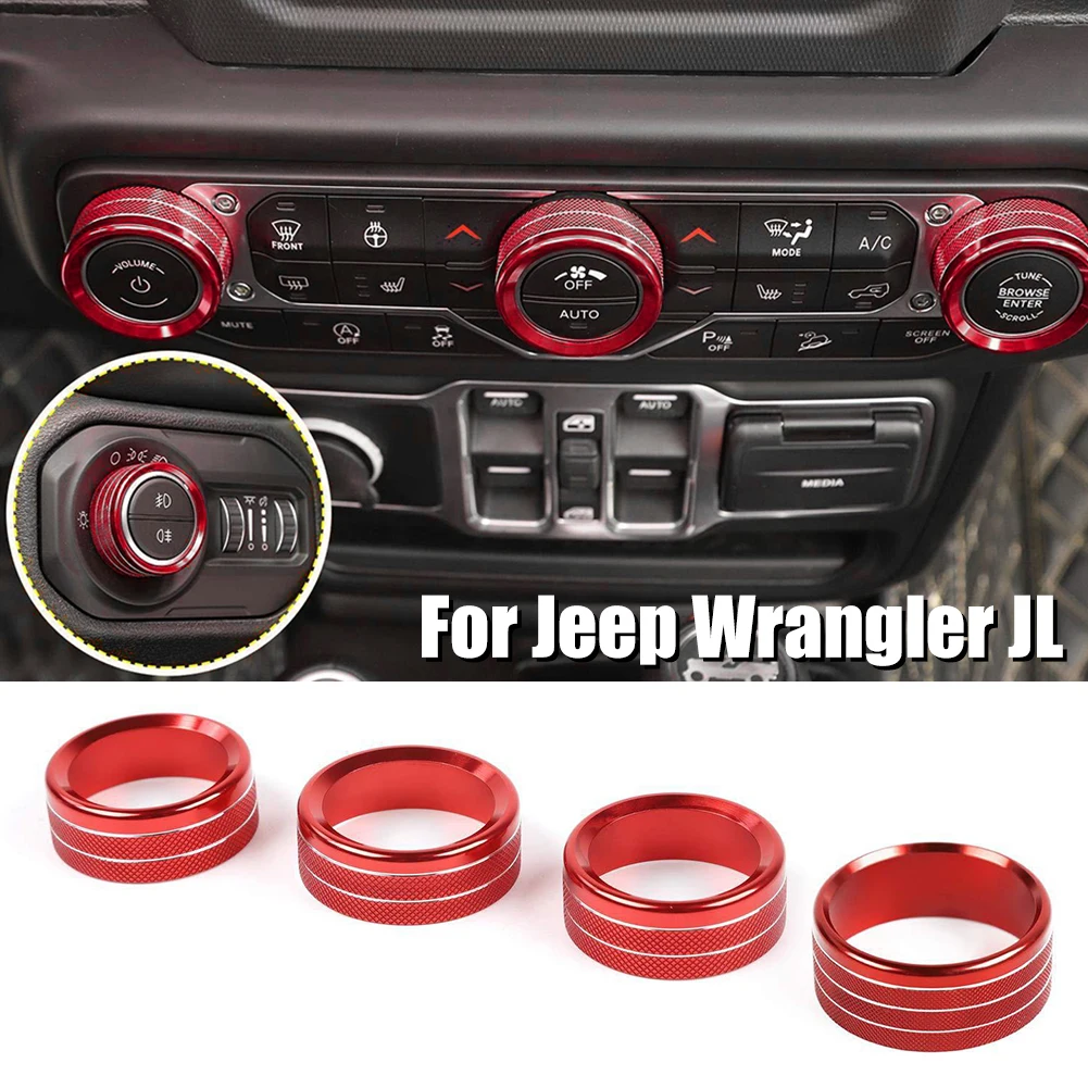 

Air Conditioner Switch Knob Covers Ring for Jeep Wrangler 2018-2023 Auto Menu Knob Switch Cover Trim Interior Decor Accessories