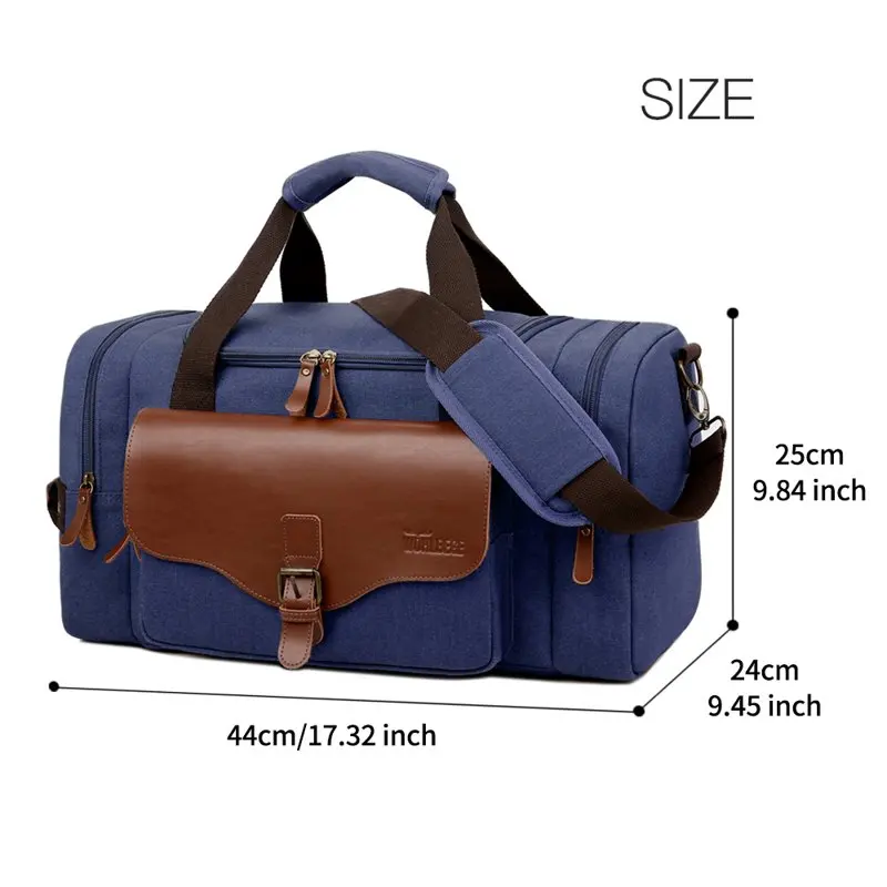 Men Large Capacity Canvas Multifunction Carry on Luggage Bag Tote Travel Weekender Bag-Blue