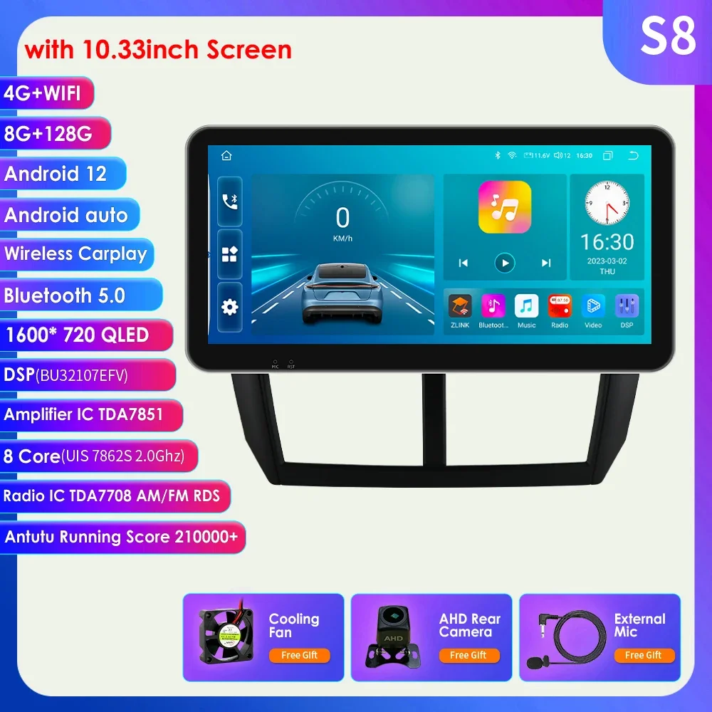 

Hizpo 2din 10,33 "Android 14 Auto Carplay для Subaru Forester 3 SH Impreza GH GE 2008-2014 Автомобильный радиоприемник Мультимедийный плеер Стерео 4G