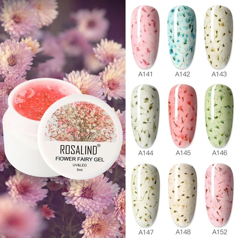 

ROSALIND Flower Nail Gel Polish DIY Dried Flower Fairy Natural Semi Permanent Top Base Coat Nail Art Hybrid Varnish UV Nail Gel
