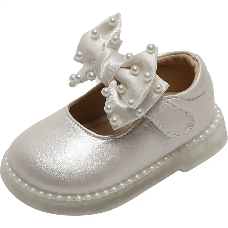 

Туфли принцессы с жемчужинами и бантом, кожаные туфли для девочек, детские туфли мэри джейн в стиле "Лолита", повседневная Свадебная обувь на...