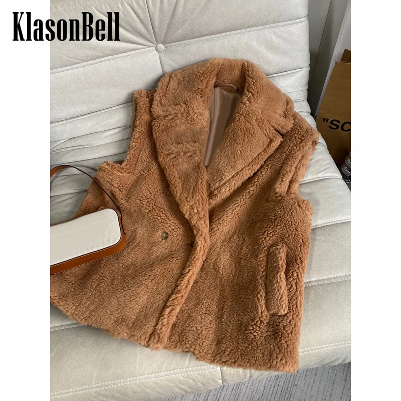 

10,14 KlasonBell модный двубортный свободный утепленный жилет средней длины без рукавов из плюша для женщин