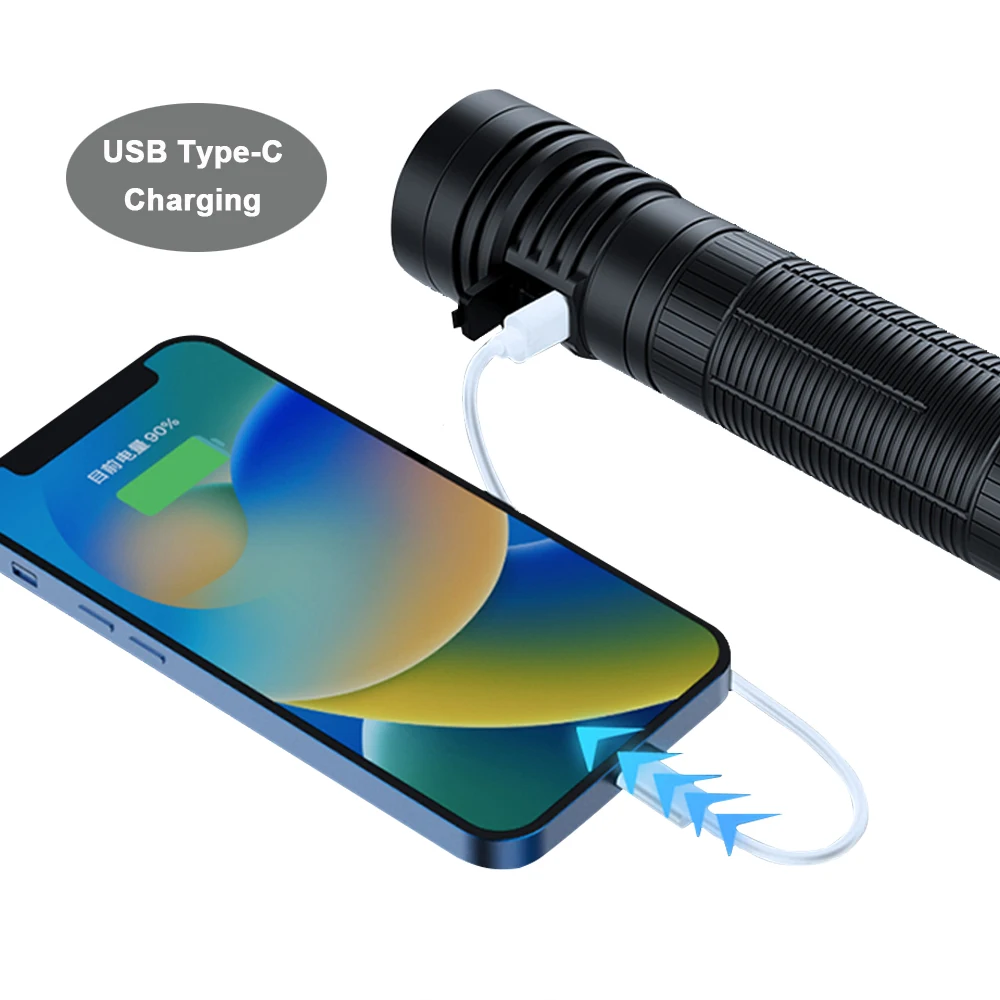 Фото Мощный фонарик EDC, светодиодный USB C, 10000 люмен, уличный фонарь для кемпинга, перезаряжаемая лампа 33140, аккумуляторный фонарь для палатки DF1 Pro №5