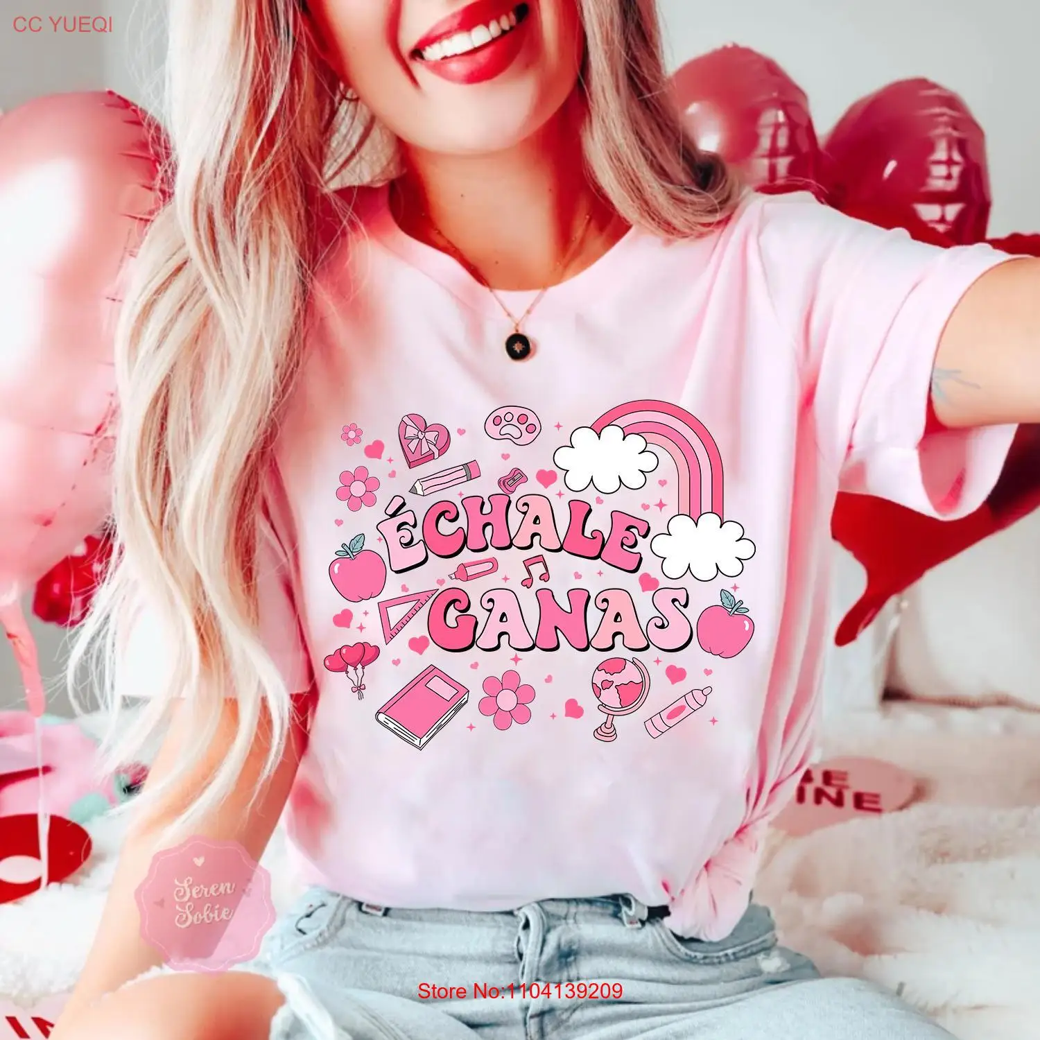 Échale Ganas Spanish Teacher Valentine T Shirt Day Maestra Faux Sequins Sparkly long or short sleeves |