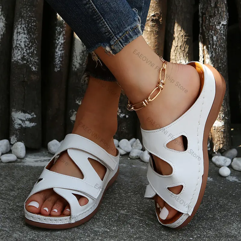 

2023 Summer Women Wedge Sandals Premium Orthopedic Open Toe Sandals Vintage Anti-slip Leather Casual Female Platform Retro Shoes