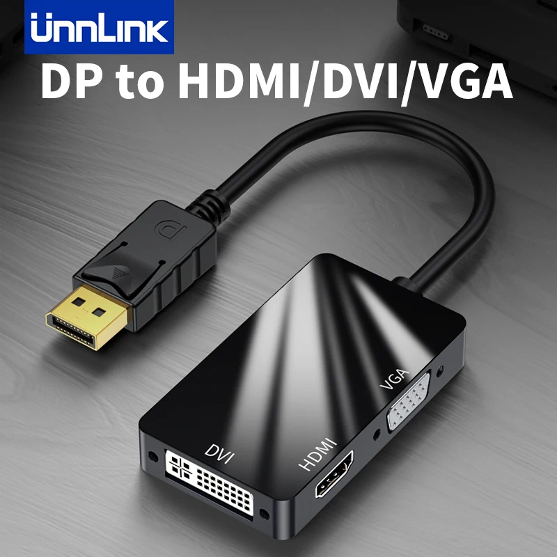 

Unnlink DP to HDMI VGA DVI Adapter 3 In 1 Converter for Laptop to HD TV Monitor Projector