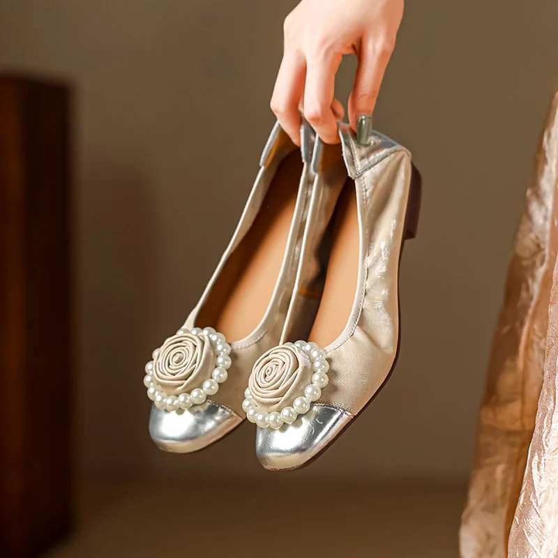 Женские туфли-лодочки Phoentin в стиле ретро с цветами и жемчугом лоскутные туфли на