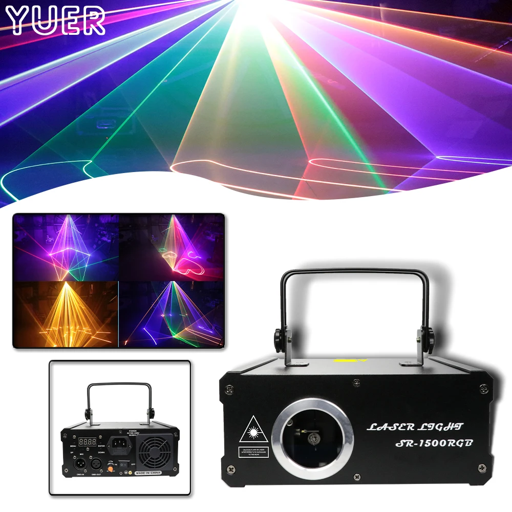 

Лазерный RGB-светильник для дискотеки, 1,5 Вт, 267 лазерных эффектов, DMX 512 управление, лазерный проектор для вечеринок и клубов, сценический лазерный светильник, оборудование для шоу