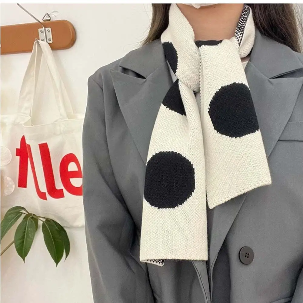 

1Pc Korean Winter Accessories Long Neck Scarf Knitted Women Scarf Polka Dots Scarves Girls Scarves Neck Warmers