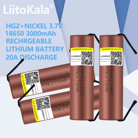 Аккумулятор LiitoKala HG2 18650, 3000 мАч, разряд 3,6 В, 20 А