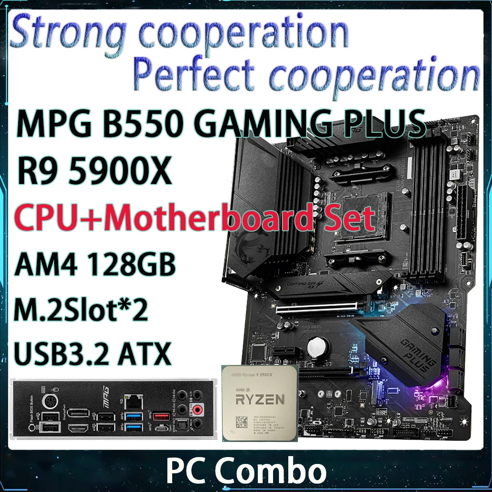 

R9 5900X+MPG B550 GAMING PLUS For Msi AM4 DDR4 128G SATAIII*6 M.2Slot*2 USB3.2 ATX CPU Motherboard Set CPU Combo Works Perfectly