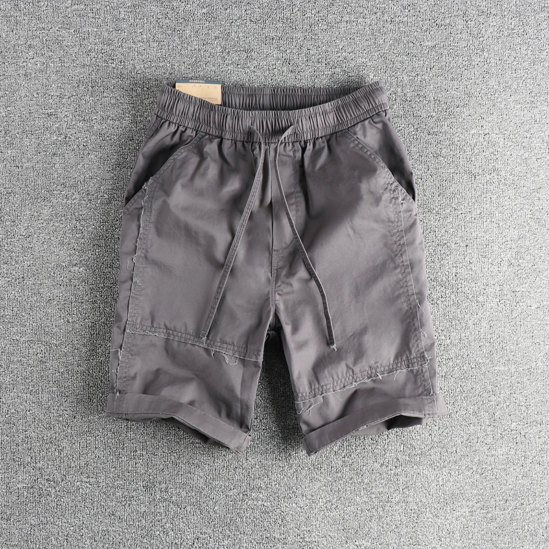 Летние новые американские ретро эластичные тканые шорты-карго с кулиской на