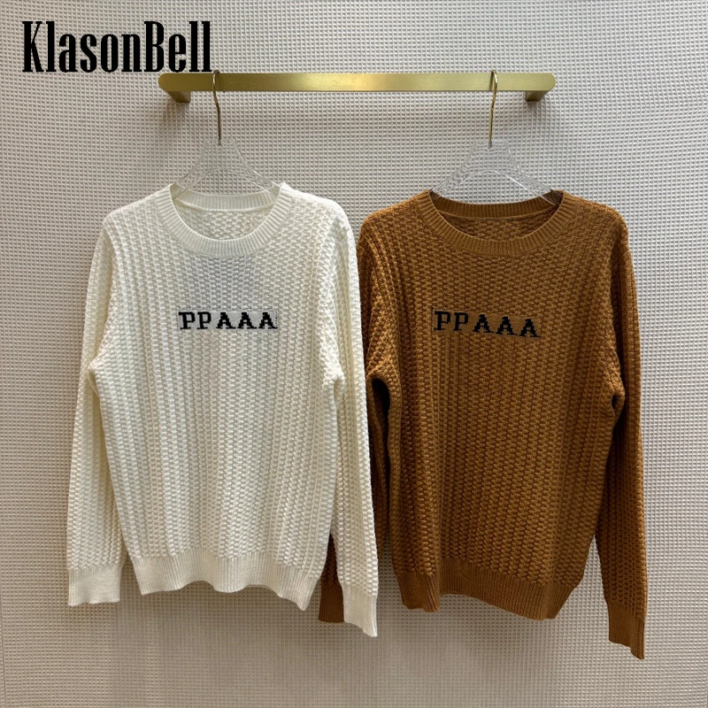 

11.17 KlasonBell Letter Jacquard Cashmere Wool Knitted Pullover Sweater Women