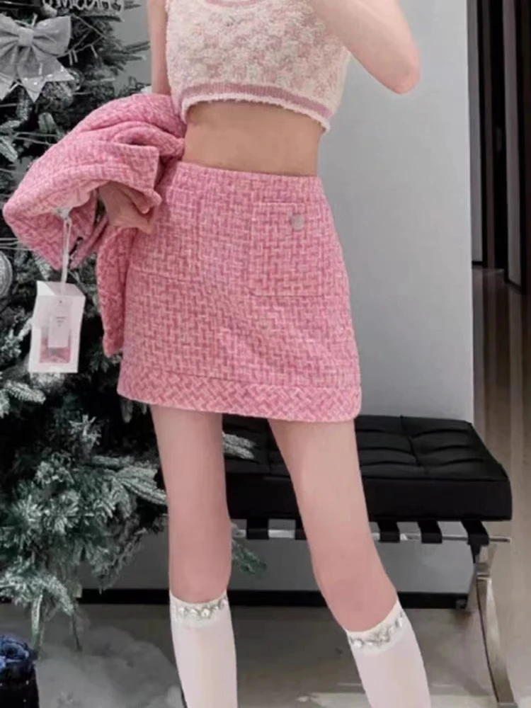 

Женская короткая юбка Jelly, розовая Повседневная твидовая Юбка премиум-класса, весна-лето 2023