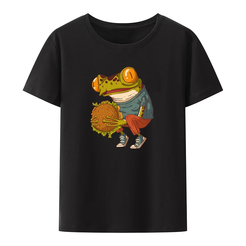 

Frogs Who Love Hamburgers Cotton T-shirts Roupas Masculinas Loose Breathable Tops Print Anime Shirt Pattern Streetwear Casual