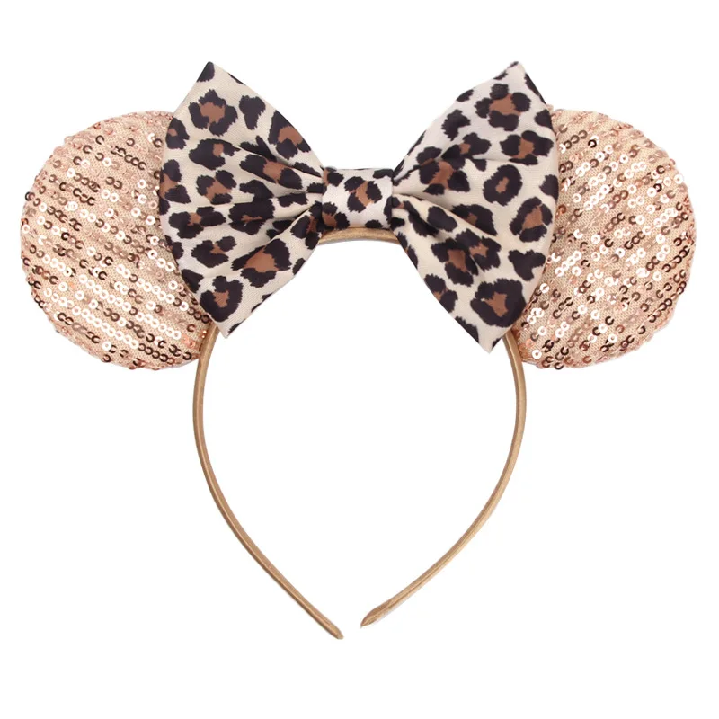 

3.3" Sequins Leopard Print Mouse Ears Leopard Hair Bow Women Headband Hairband For Girl Hair Accessories Headwear New Arrival