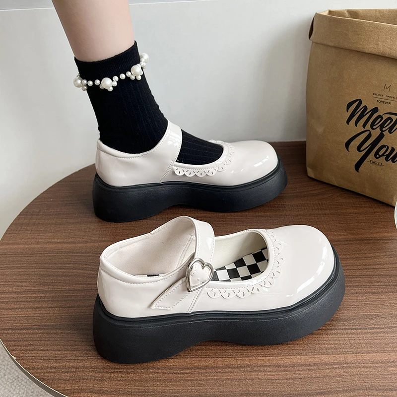 

Lolita Shoes Women Mary Janes Patent Leather Platform Shoes Buckle Strap Bow Lace Round Toe Retro Sexy Cosplay Kawaii Shoes