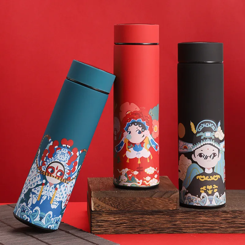 

Straight Body Thermos Cup 304 Stainless Steel Liner Chinese Style 500ml With Tea Compartment