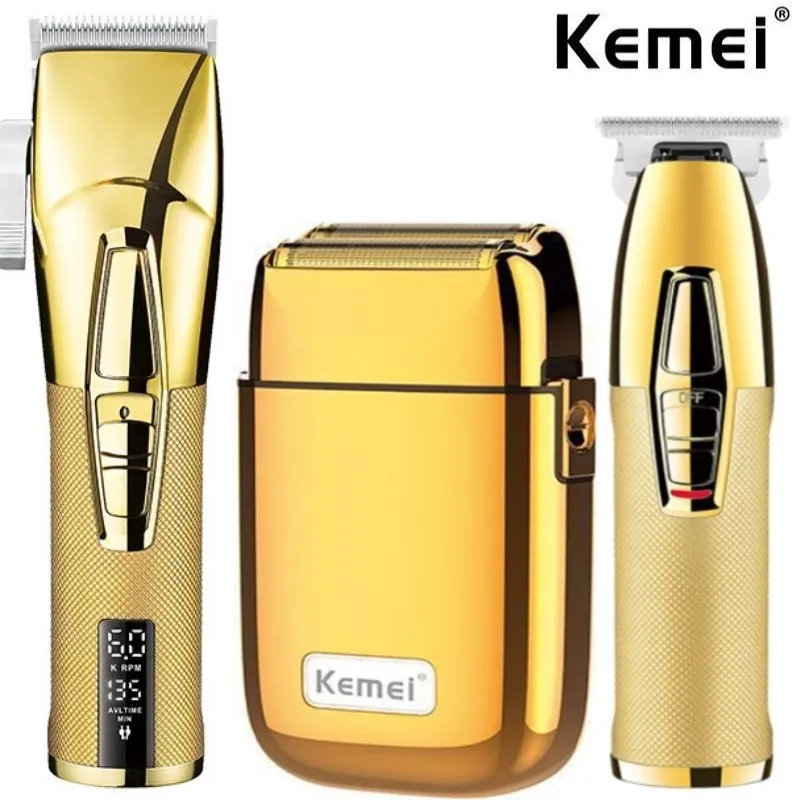 Kemei Professional Hair Clipper Barber Haircut Kit Combos 0mm Hair Trimmer Finish Hair Cutting Machine Electric Shaver Men Razor