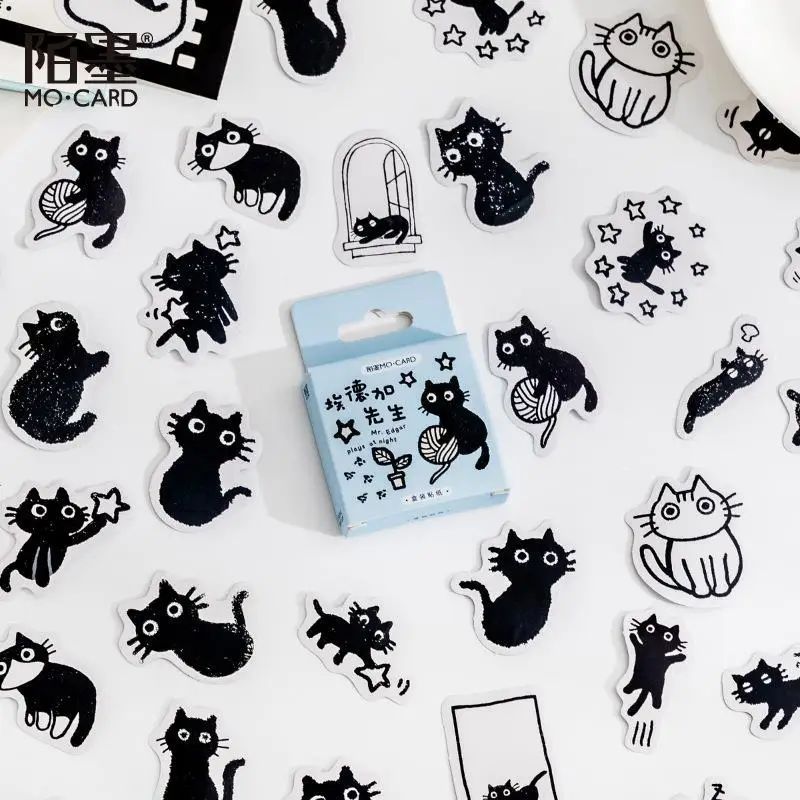 

45 Pcs Black Cat Theme Stickers Decoration Kawaii Cute Cats Stickers Self-adhesive Scrapbooking Stickers For Laptop Planners