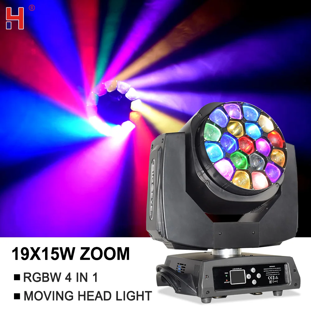 HongYi Big Bee Eye Moving Head Light 19*15 Вт 4в1 RGBW Zoom Wash Beam сценический свет DJ Бесконечный