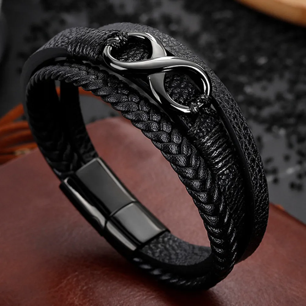 

Trendy Leather Bracelets Men Steel Multilayer Braided Rope Bracelets For Male Bracelets Jewelry Pulsera Hombre