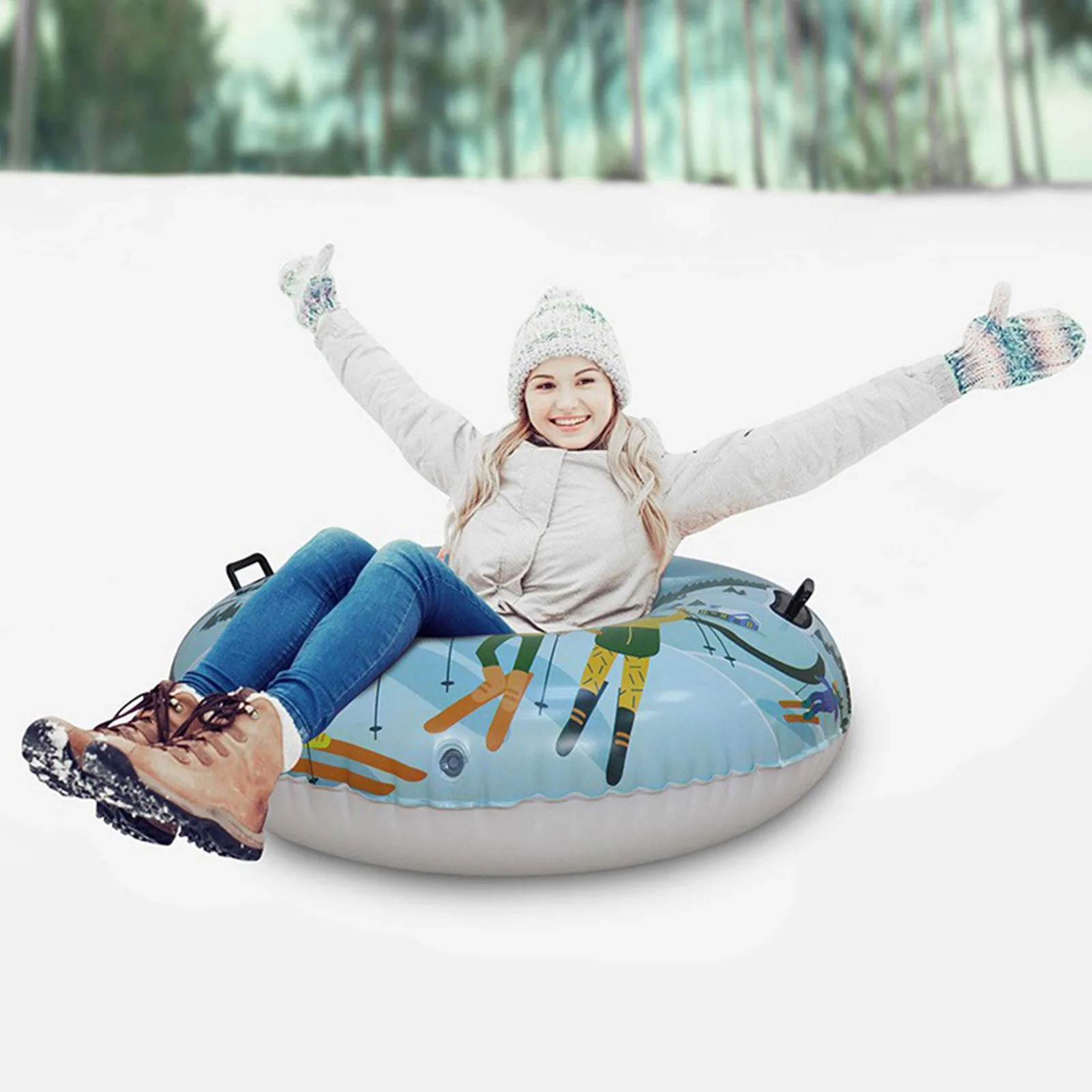 

Inflatable Sled for Children Adults with Handle Floated Sled Ski Board for Christmas New Year Gift