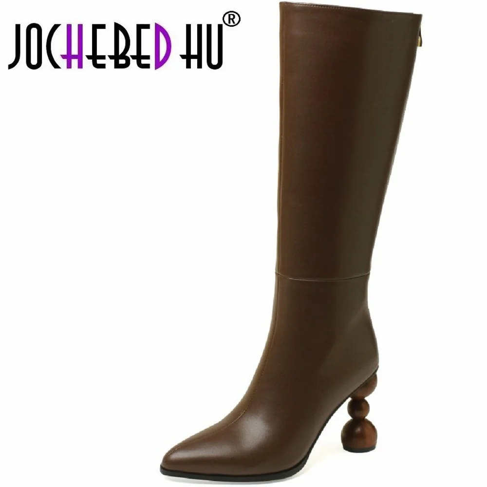 

【JOCHEBED HU】cow Genuine leather small pointed toe Heterotype high heels simple style colors beauty lady thigh high boots 33-40