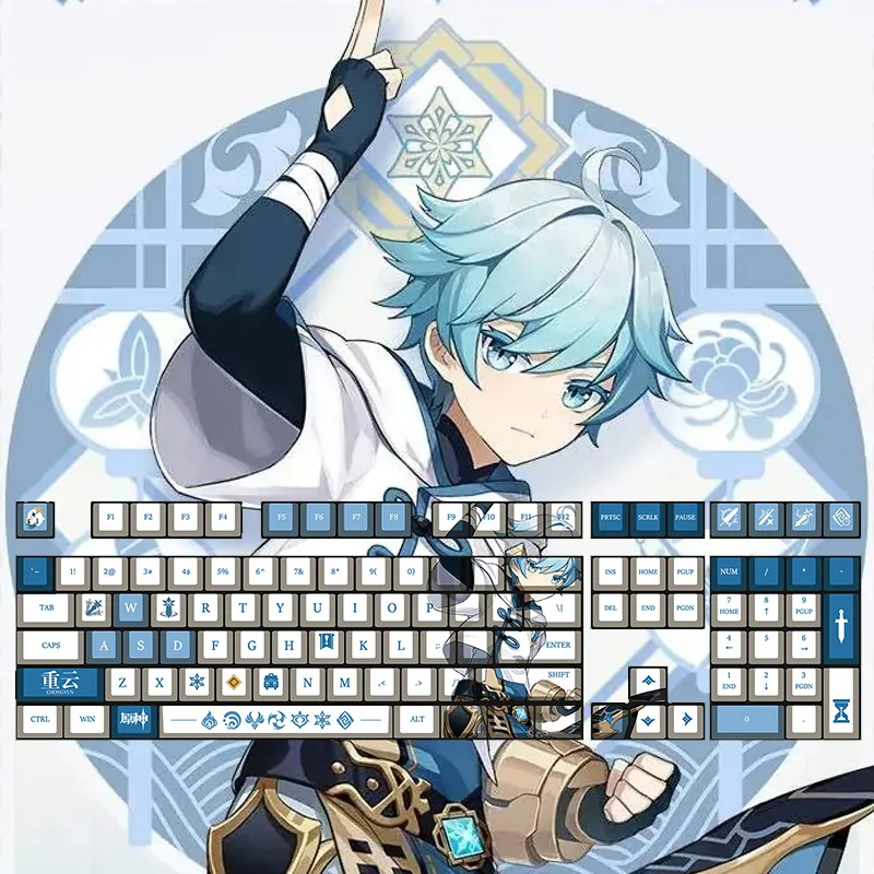 

108Keys Genshin Impact Chongyun Keycaps Oem Height Mechanical Keyboard Decorative Accessories Cap Anime Cosplay Keycap