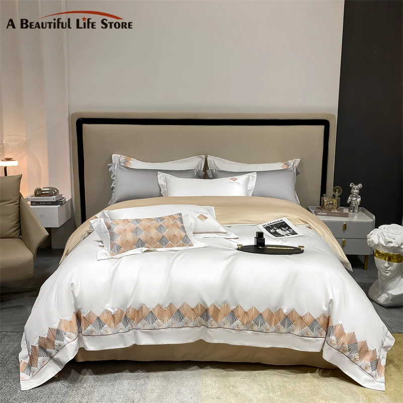 

Luxury Bedding Set 1000TC Egyptian Cotton Embroidery Soft Queen King Duvet Cover Set Bed Sheet Set Pillowcases Bedclothes