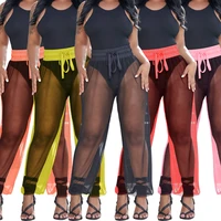 womens springsummer new sexy mesh perspective sports joggers pants