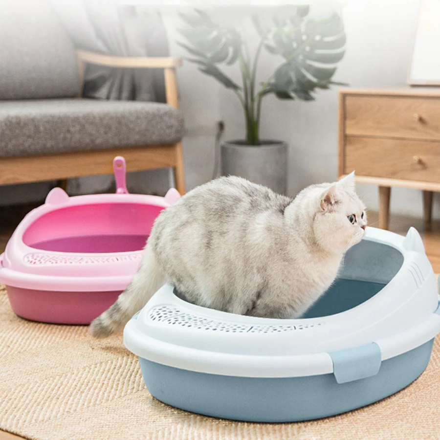 

Top Entry Cat Litter Box Basin Grid Strainer Design Plastic Splash Guard No Splash Cats Toilet Easy Clean Huge Gatos Pet Stuff