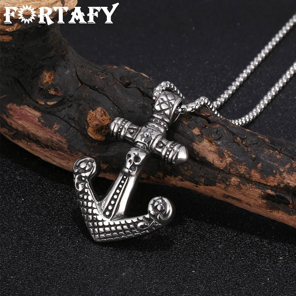 

New Punk Jewelry Accessories Skull Anchor Pendant Men Necklace Cheap Fashion Stainless Steel Wild Male Gift Hot Necklaces FR0055